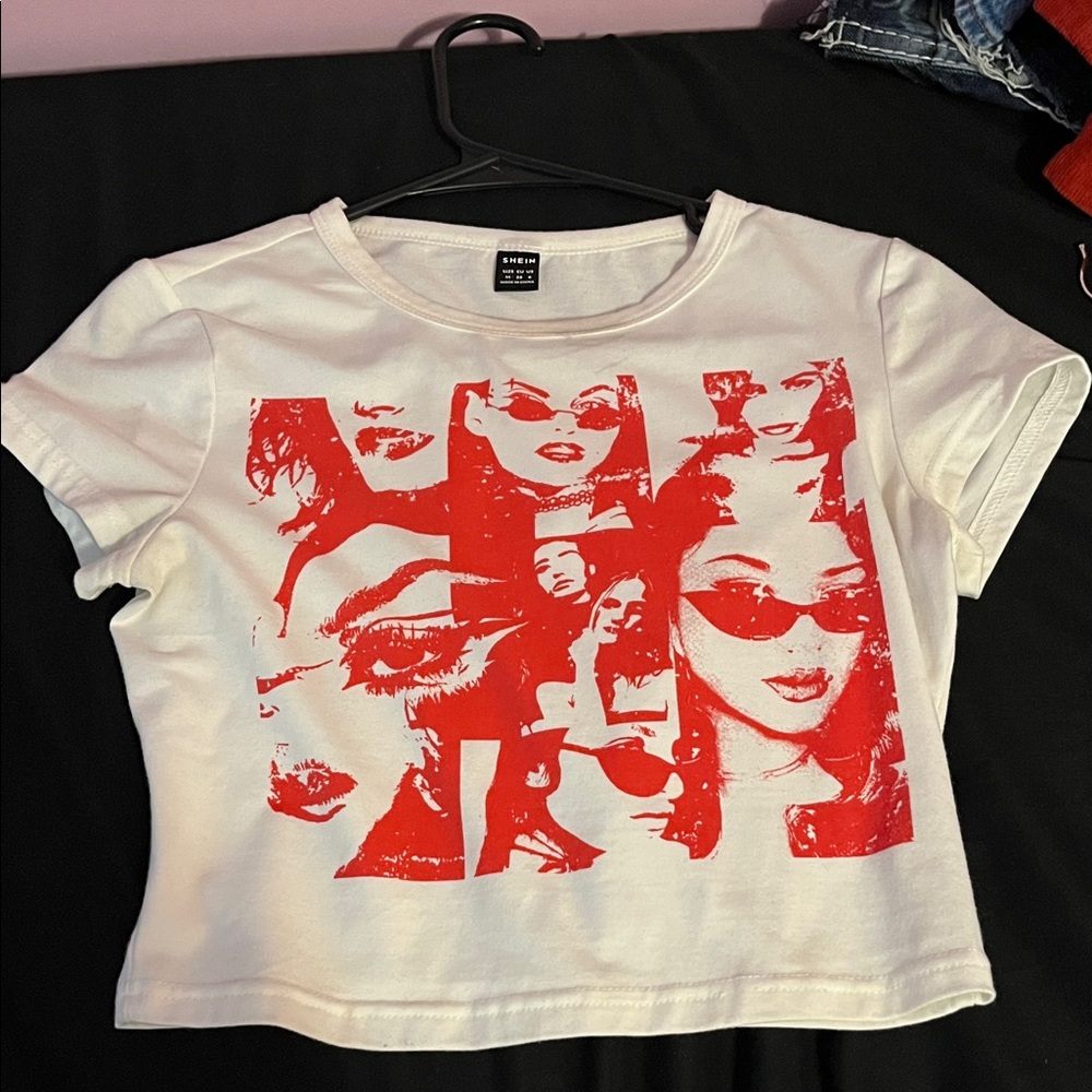 SHEIN White Tee with Red Graphic Design